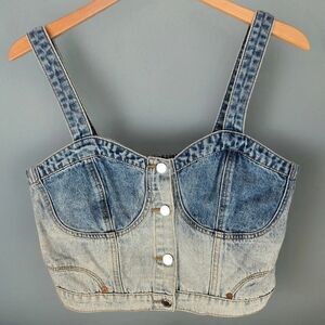 Blank Nyc Call Back Denim Bustier Snap Top Light-Medium Wash Adj Button Strap